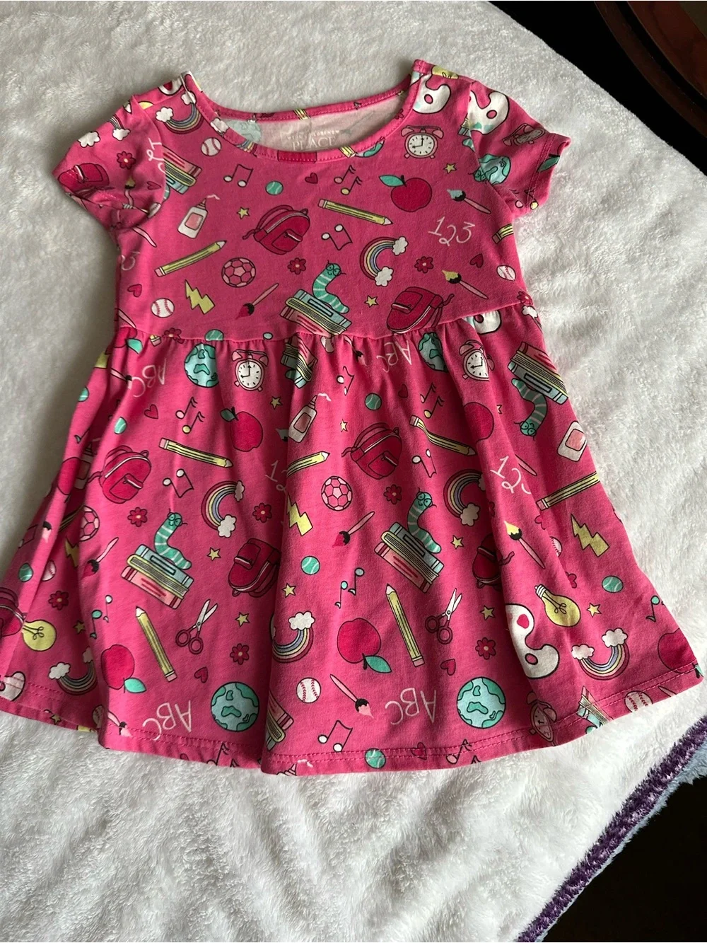 The Children's Place Bright Pink School Icons Short Sleeve Dress